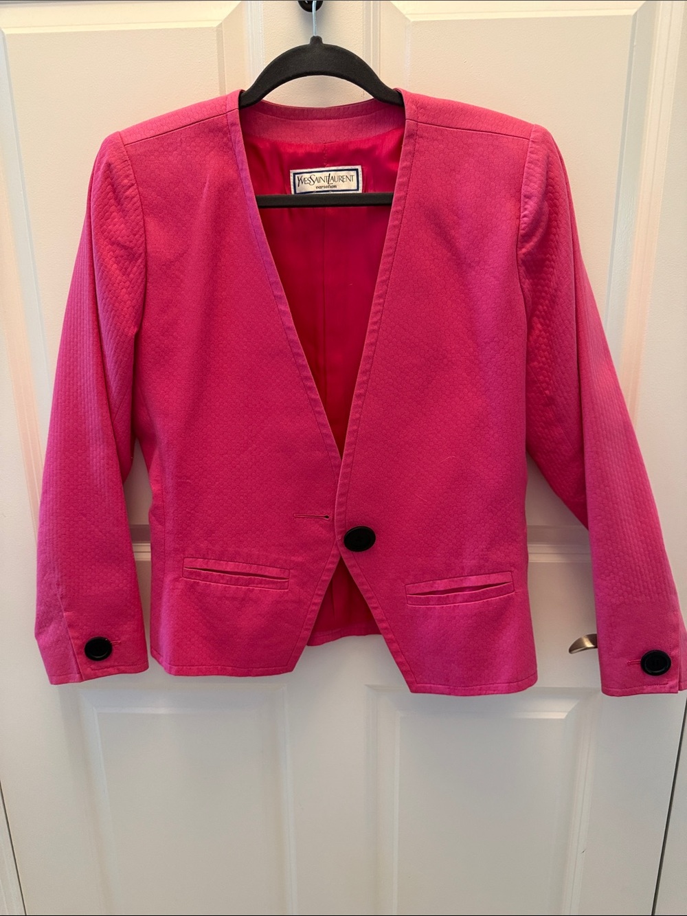 Yves Saint Laurent Women’s Hot Pink Single-Button cotton Blazer